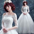 Off-shoulder Lace Panel Wedding Ball Gown