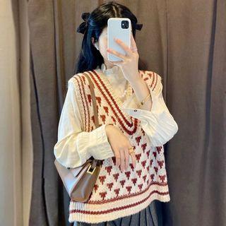 Print Knit Vest Red & White - One Size