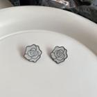 Flower Stud Earring 1 Pair - S925 Silver - White & Black - One Size