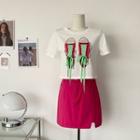 Short-sleeve Sneakers Print T-shirt / Slit Mini A-line Skirt / Set