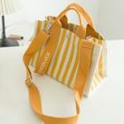 Lettering Striped Canvas Tote Bag