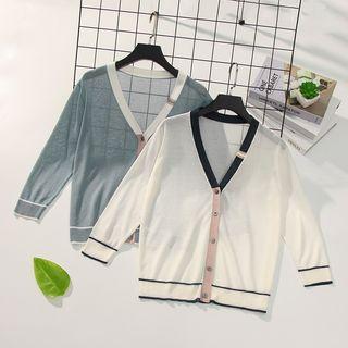3/4-sleeve Contrast Trim Cardigan
