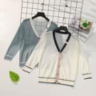 3/4-sleeve Contrast Trim Cardigan