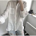 Long Sleeve Plain Pocket Shirt White - One Size