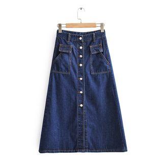 Button-up Midi A-line Denim Skirt