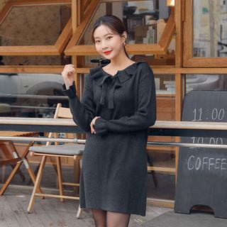 Ruffle-collar Boxy Knit Dress