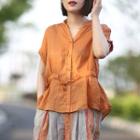 Drawstring-waist Short-sleeve Blouse