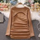 Long-sleeve Cut-out Ruched Mini Sheath Dress