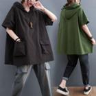 Short-sleeve Plain Loose-fit Hoodie