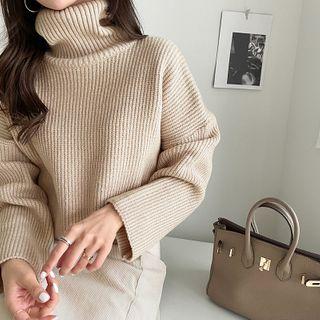 Turtleneck Cropped Sweater Beige - One Size