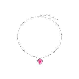 Heart Pendant Alloy Necklace Silver & Pink - One Size