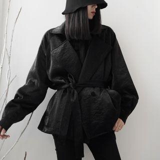Satin Sashed Jacket Black - One Size