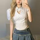 Puff-sleeve Collar Cut-out Top