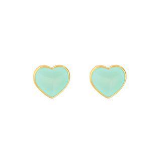 Simple Romantic Plated Gold Enamel Light Green Heart-shaped Stud Earrings Golden - One Size