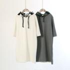 Elbow-sleeve Hooded Pullover Dress