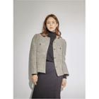 Round-neck Puff-sleeve Blazer Khaki - One Size