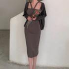 Halter-neck Midi A-line Dress / Cardigan