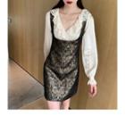 Long-sleeve Ruffled Satin Blouse