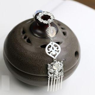 Retro Faux Pearl & Bead Hair Stick With Box - Silver - One Size