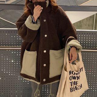 Reversible Fleece Snap Button Jacket As Shown In Figure - One Size