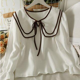 Ribbon-neckline Dual-collar Loose Shirt