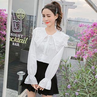Lace Trim Bell Sleeve Blouse