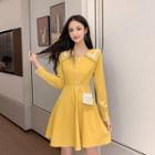 Long-sleeve Lace Trim A-line Mini Dress