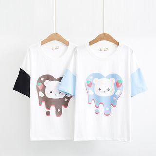 Two-tone Cartoon Print T-shirt