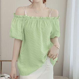 Off-shoulder Faux Pearl Blouse