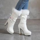 Furry High-heel Mid Calf Boots