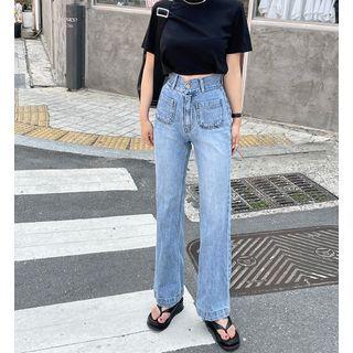 Washed Bell-bottom Denim Jeans