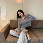Long-sleeve Plain Hooded Knit Cardigan