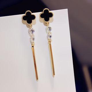 Four Leaf Clover Rhinestone Drop Earrings