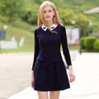 Embroidered Collar Dotted A-line Dress