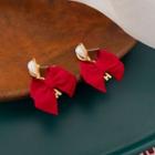 Sterling Silver Bow Drop Ear Stud 1 Pair - Red - One Size