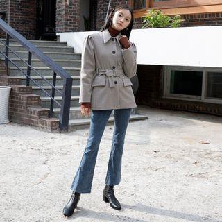 Puff-shoulder Belted Houndstooth Jacket