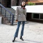Puff-shoulder Belted Houndstooth Jacket