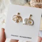 Non-matching Glaze Flower Faux Pearl Dangle Earring
