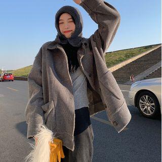 Plain Loose-fit Shirt Jacket Gray - One Size