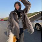 Plain Loose-fit Shirt Jacket Gray - One Size