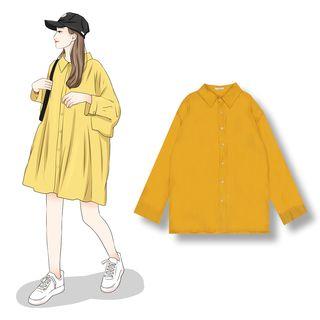 Plain Shirtdress Yellow - One Size