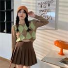 Long-sleeve Diamond Pattern Knit Top