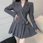 Plain Pleated Mini A-line Blazer Dress