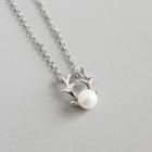 925 Sterling Silver Freshwater Pearl Deer Pendant Necklace 925 Silver - Platinum - One Size