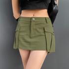 High-waist Plain Cargo Mini A-line Skirt