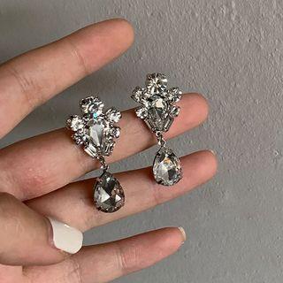 Rhinestone Drop Earring 1 Pair - Silver Needle - Silver - One Size