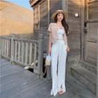 Side-slit Boot-cut Pants / Short-sleeve Contrast Trim Jacket