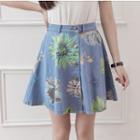 A-line Flower Denim Skirt