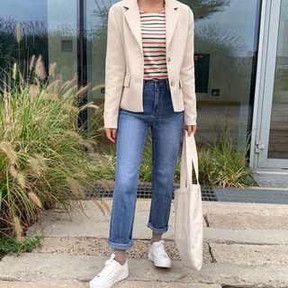 Notched-lapel Single-breasted Blazer Light Beige - One Size