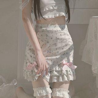 Floral Print Layered Pencil Skirt